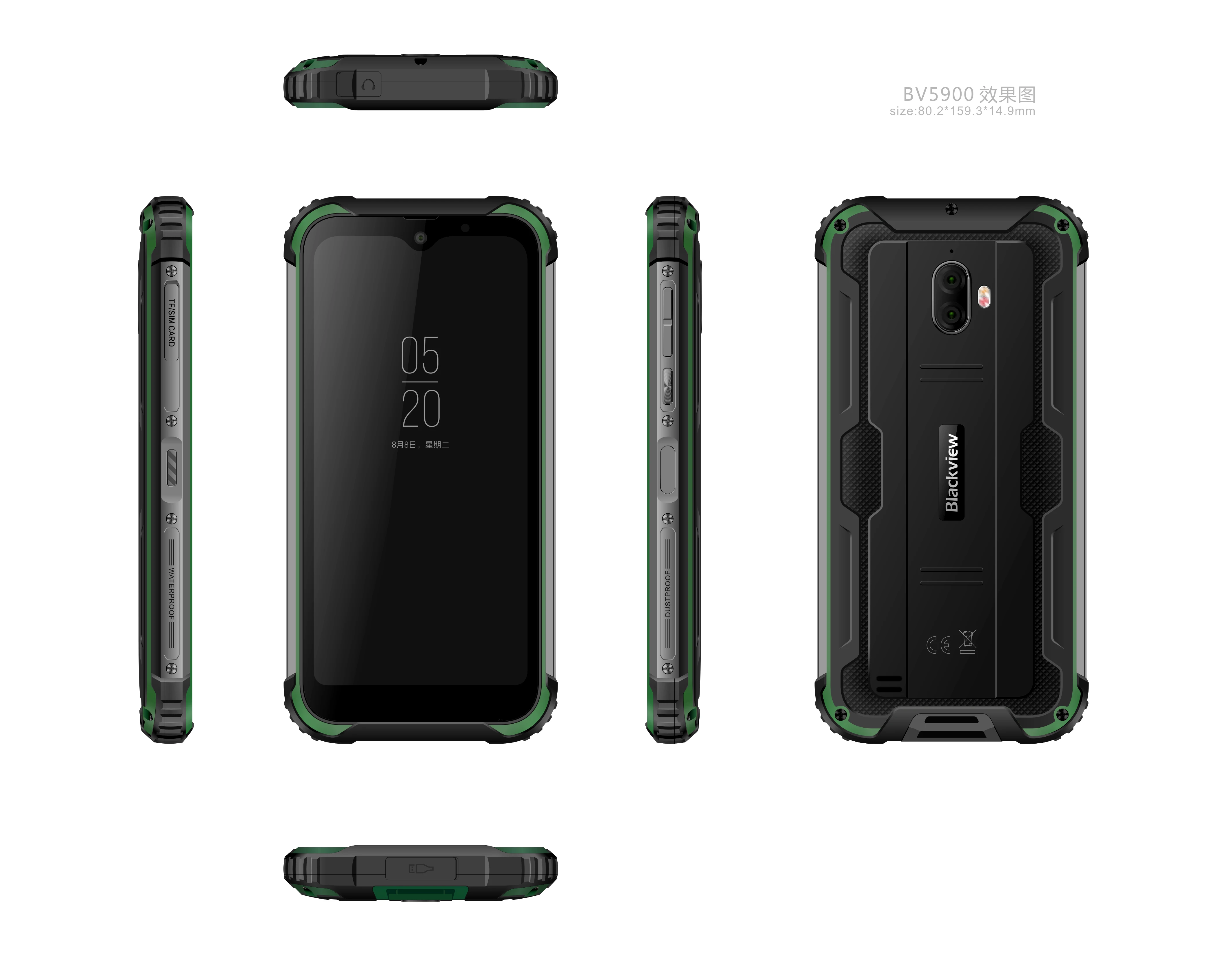 Blackview BV5900 5580mAh IP68/IP69K waterproof shockproof Mobile Phone 3GB 32GB 5.7" Android 9.0 Quad core  4G Rugged Smartphone