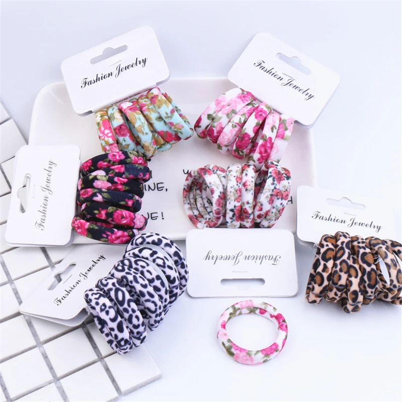 

6pcs New Women Printing Cotton Elastic Hair Bands Scrunchie Gum For Girl Rubber Bands Ponytail Holder Fashion Hair Accessories