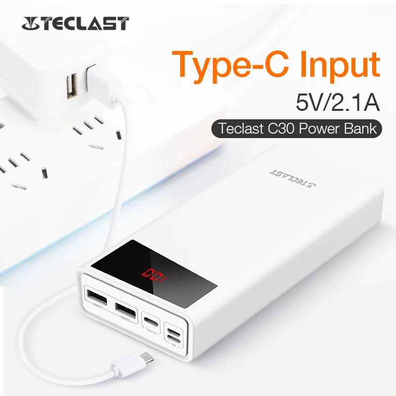Новый внешний аккумулятор повербанк Teclast C30 30000mAh двойное внешнее зарядное usb