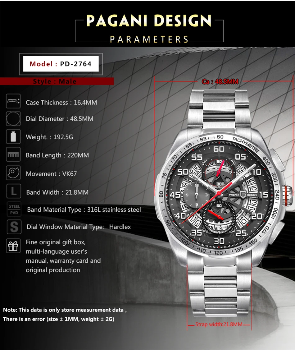 PAGANI Дизайн Лидирующий бренд Роскошные спортивные часы с хронографом для мужчин часы Кварцевые водонепроницаемые часы Relogio Masculino saat