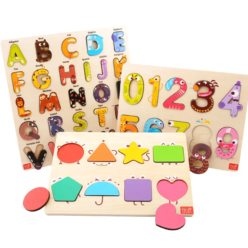 

Toi Baby Montessori Early Childhood Educational Children Wood Lettered with Numbers Make-up Matching Cognitive Jigsaw Puzzle 2-3