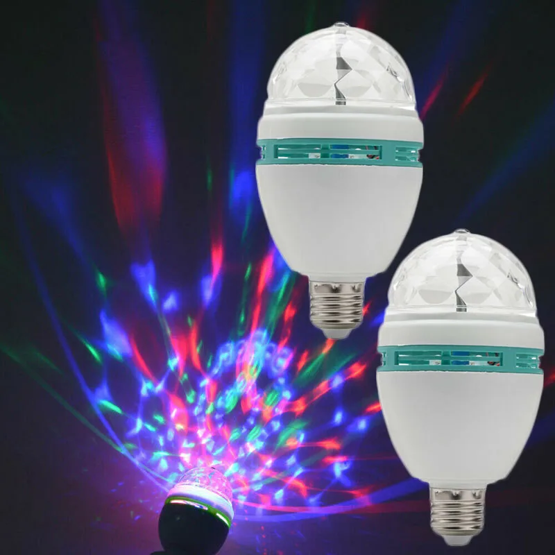 2X Rotating RGB LED Crystal Ball Bulb Stage Light Xmas Party Lamp Disco 80*150mm