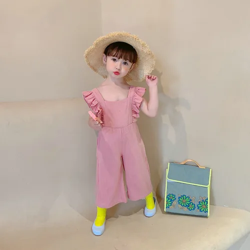 소녀 기질 플라이 슬리브 홀터, 나비 매듭 점프 수트, 유럽 미국 스타일, 면, 어린이 원피스, 여름 신상 4