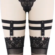 Готическая заклепка черные подвязки Связывание чулки Невеста свадьба ноги ремень-подвязка пояс тело Harneess Сексуальное белье тело клетка