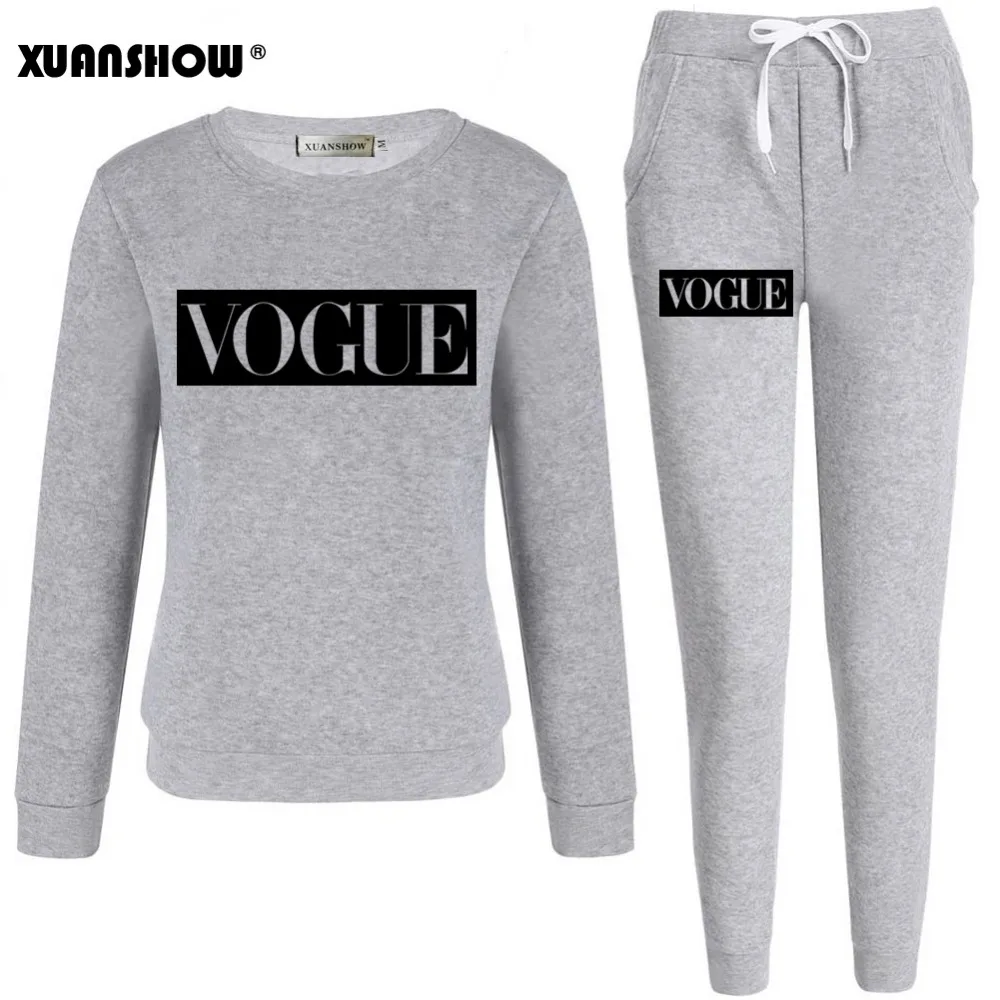XUANSHOW Spring Autumn Women Set VOGUE Letter Print Sweatshirt+Pants Long Sleeve Tracksuits Two Piece Suit Sportswear Outfit 5XL