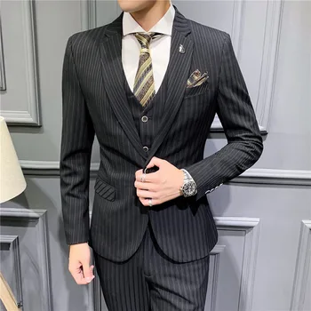 

2019 Men Suit Suit Men's Check Pattern Suit Male Suit Wedding Clothing Leisure Suit Waistcoat Three-piece Set