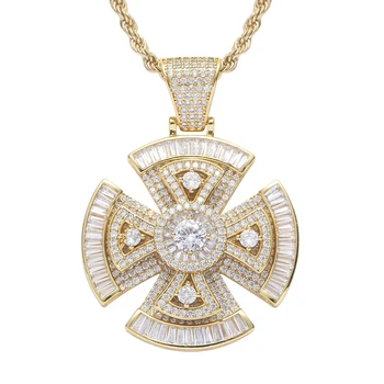 

Luxury Hip Hop Micro Paved AAA Cubic Zirconia Bling Ice Out Rotatable Spinner Cross Pendants Necklaces for Men Rapper Jewelry