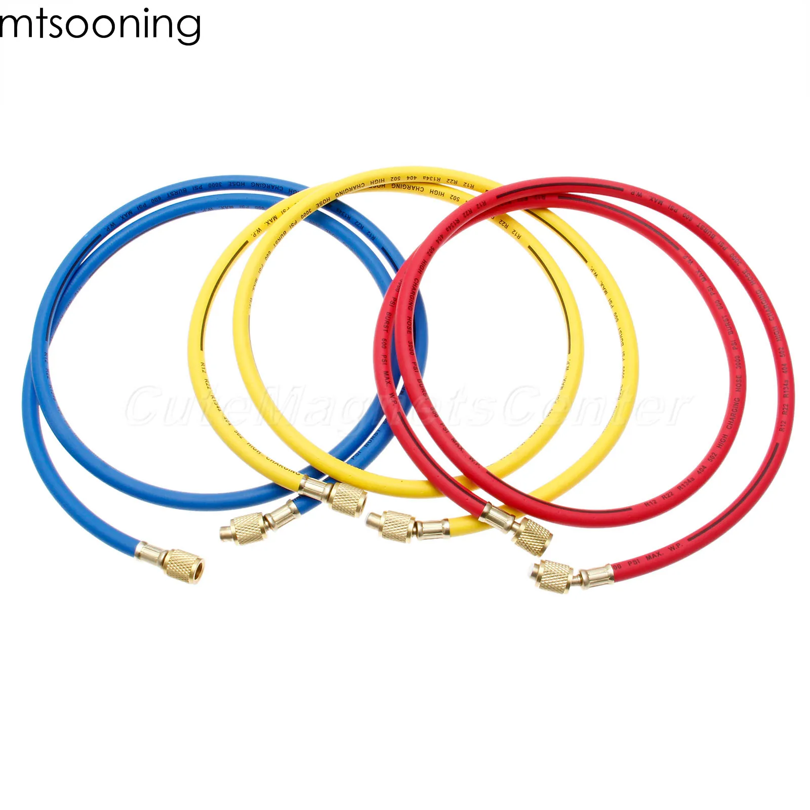 

Mtsooning 3 шт., 60 дюймов, 150 мм, 1/4 дюйма, SAE R134A R410a, шланги для подзарядки переменного тока, хладагент HVAC с шаровыми запорными клапанами psi