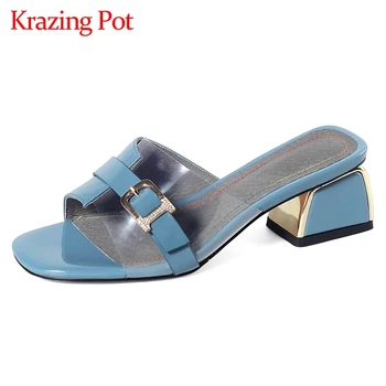 

Krazing pot large size European design simple style peep toe high heels slip on mules beauty lady daily wear sandals women L5f7