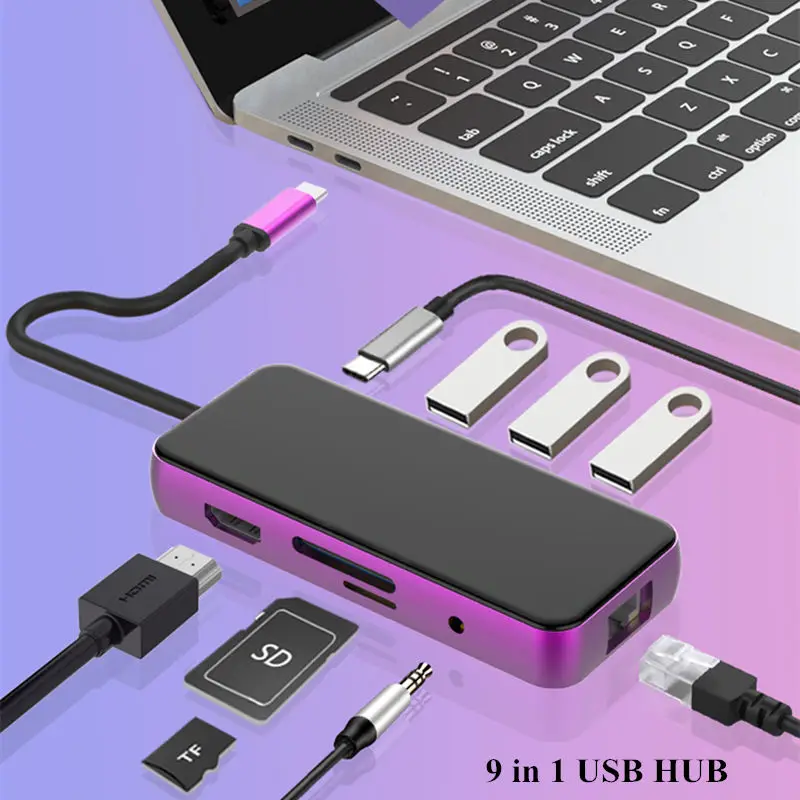 

USB3.0 HUB Docking dock Converter HDMI RJ45 Ethernet SD TF Card Reader 3.5 audio Type-C for Notebook Smartphone expansion