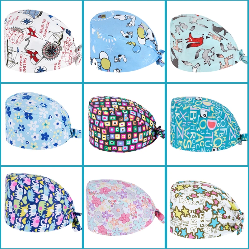 

Operating Cap Dental Beauty Hospital Nurse's Cap For Male And Female Doctors Operating Room Pure Cotton Printed Cucurbit Cap Wor