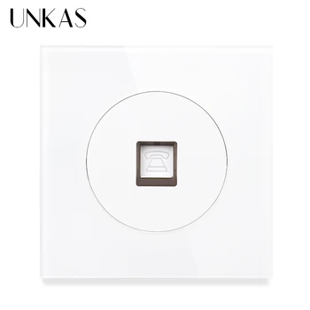 

UNKAS 16A Cat3 RJ11 Port Telephone Jack Wall Power Socket 86MM*86MM White Black Gold Tempered Crystal Glass Panel Outlet