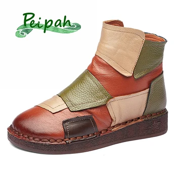 

PEIPAH Autumn/Winter Women'sBoots Genuine Leather Shoes Woman Ankle Boots Female Slip-On Wedges Botas Mujer Zapatos De Mujer