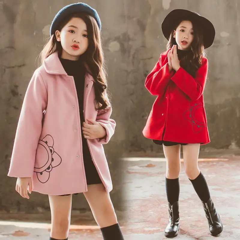 Коллекция 2019 года детские куртки для девочек зимнее шерстяное пальто подростков