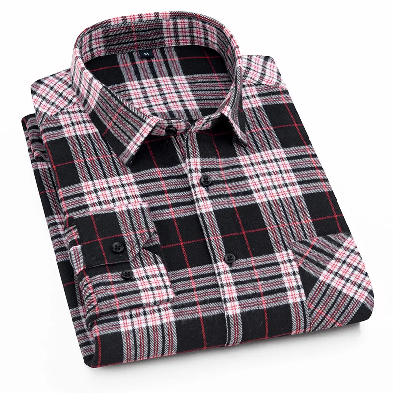 Черный, красный плед Для мужчин фланелевую рубашку плотно прилегающий мягкий удобные весенние мужские рубашки бренд Для Мужчин's Повседневное Футболки с рукавами 4XL