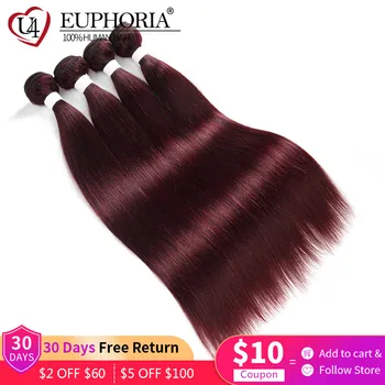 

99J Burgundy Red Color Straight 1/3/4 Bundles Hair Brazilian Non-Remy Ombre Blonde 27 30 Human Hair Bundles Weaving Euphoria