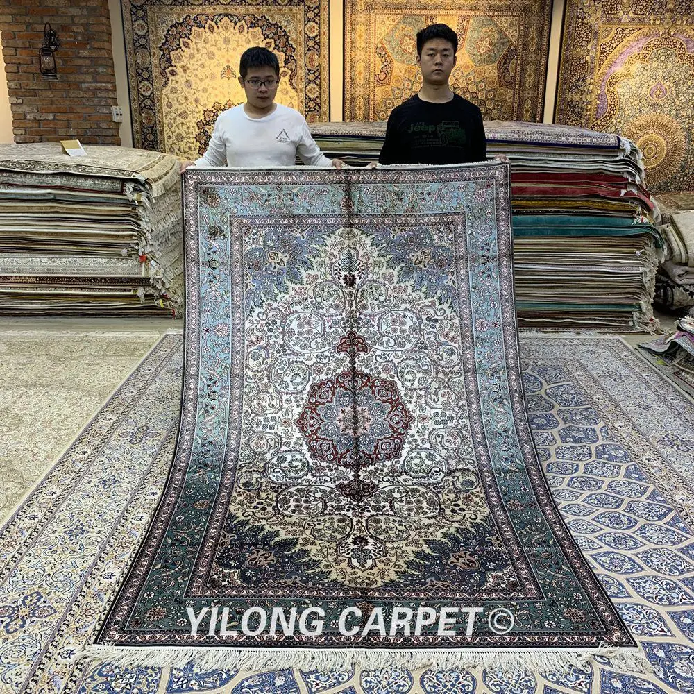 YILONG 5'x8' ручной работы персидская слоновая кость ковры античный классический медальон шелковый ковер(YXR363B