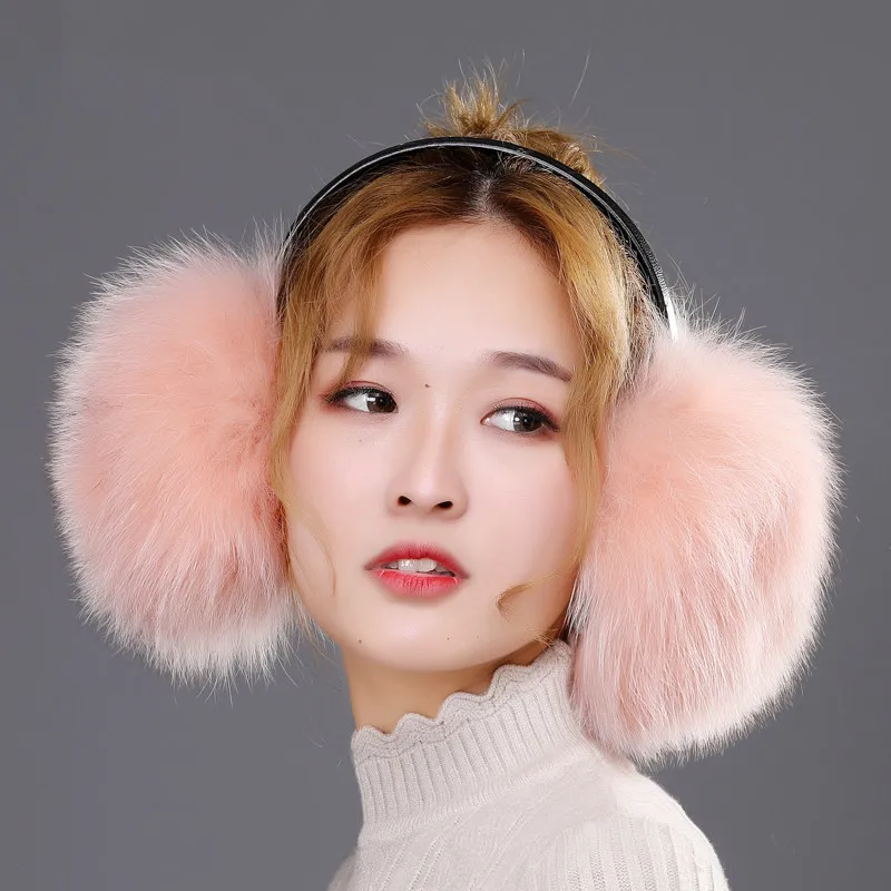 light pink Glaforny Твердые корейские версии тренда зима весь мех милые женские лисы меховые наушники женские зимние теплые наушники - Цвет: light pink