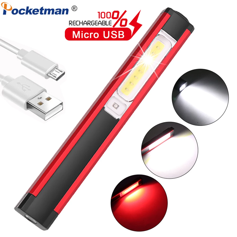 Magnetic Rechargeable COB LED RED Work Light Flashlight Torch Inspection Lamp 