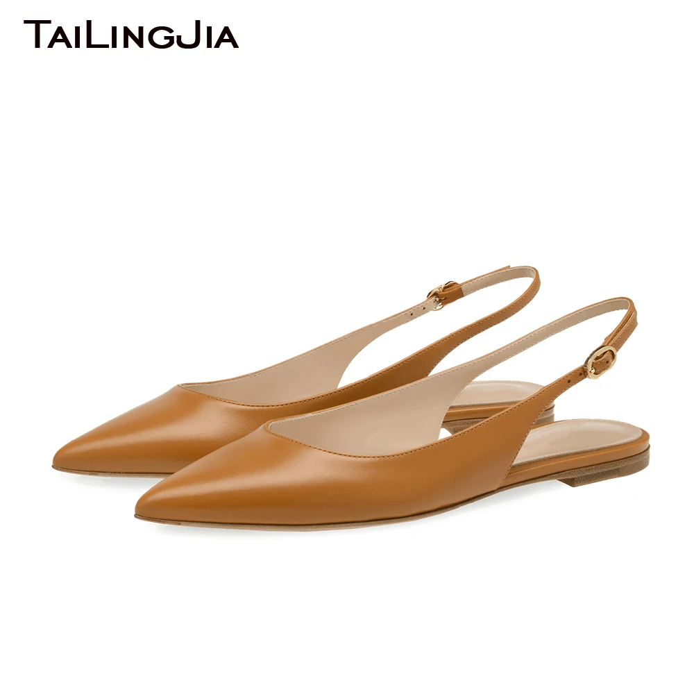 Women Pointed Toe Brown Flats Stylish Black Slingbacks Ladies Elegant Slip on Casual Shoes Party Footwear 2025 New Arrival Flats