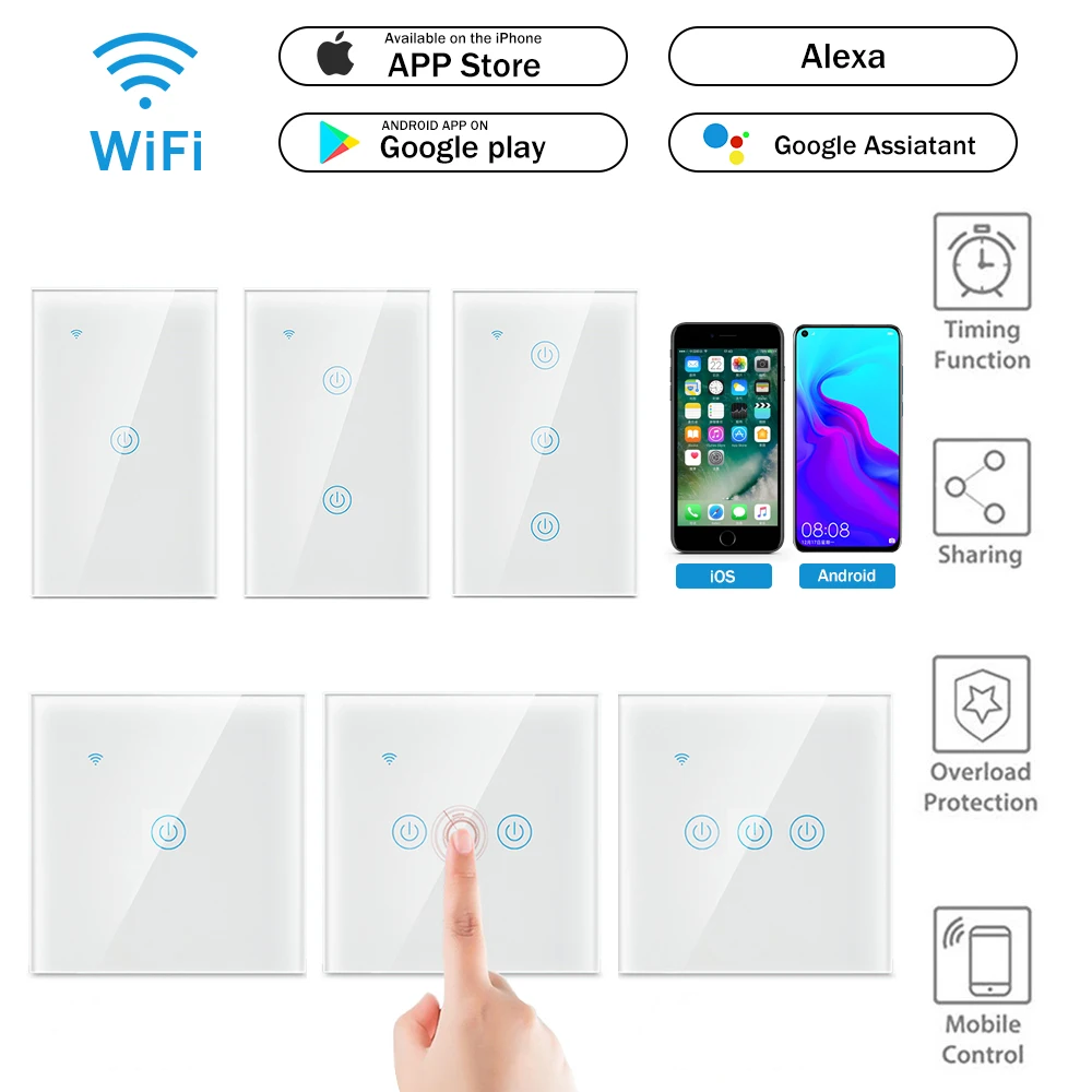 Tanie US standard ue włącznik światła wi fi Tuya App bezprzewodowy inteligentny włącznik światła Panel dotykowy przerywacz ścienny praca z Alexa Google Home