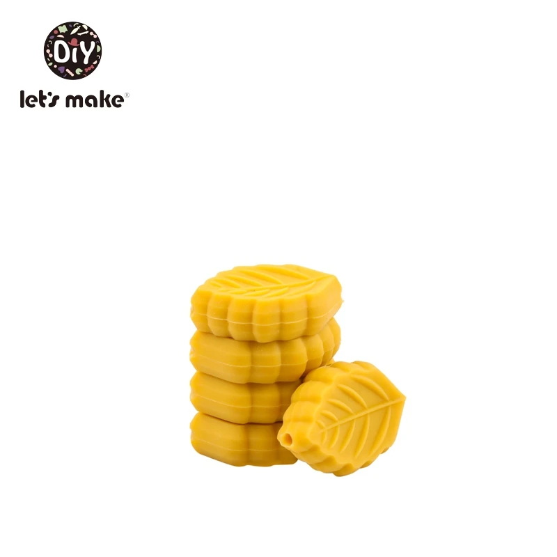 typeB mustard Давайте сделаем силиконовые бусины, Детские подвески-прорезыватели, 10 шт., листья, мультяшное ожерелье без БФА, пищевые аксессуары, Товары для малышей, игрушки - Цвет: typeB mustard