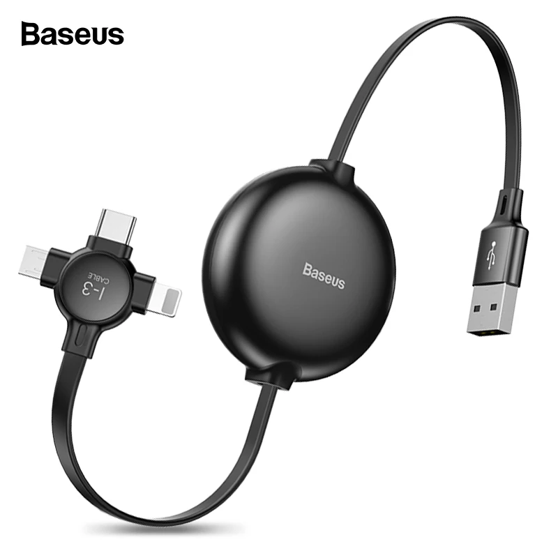 

Baseus 3 in 1 Adjustable USB Cable For iPhone X Fast Data Charging Charger USB Type C Cable For Huawei Samsung Xiaomi Micro USB