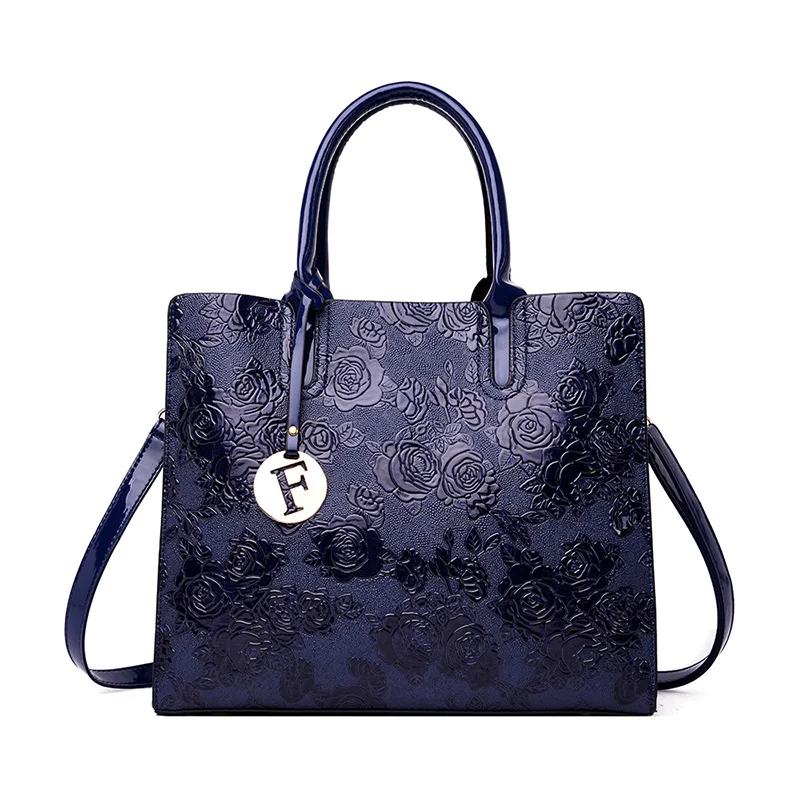 Роскошные сумки женские дизайнерские розы печать цветы классическая женская сумка на плечо высокого качества женские сумки-мессенджеры сумки-тоут - Цвет: blue
