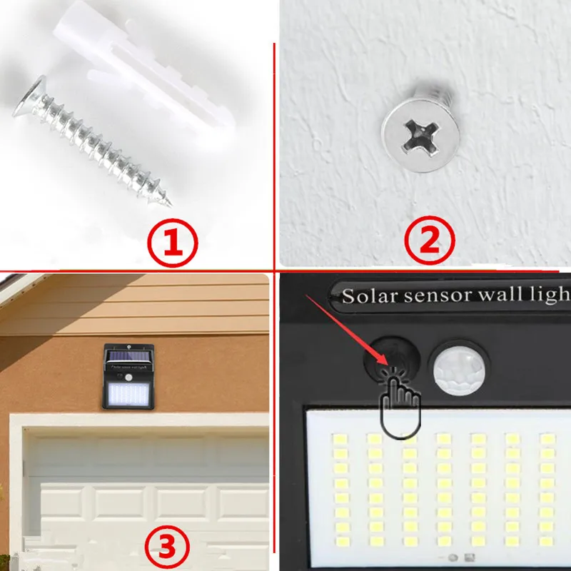 4 шт. 100 светодиодный светильник на солнечной батарее, уличный светильник с датчиком движения PIR, лампа на солнечной батарее, украшение сада, водонепроницаемый настенный светильник на солнечной батарее