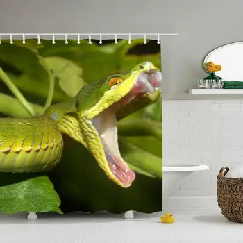 

Decor Viper Snakes Green Polyester Fabric Shower Curtain Sets with Hooks Waterproof Mildew Bathroom Decor Holiday Great Gift