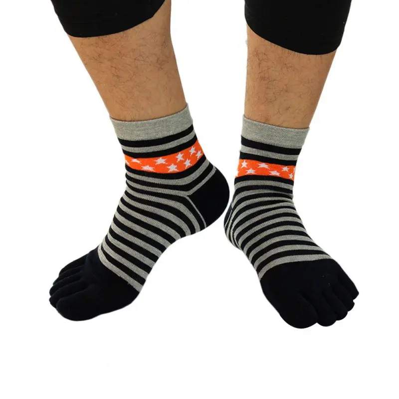 Men Colorful Stripe Socks Fashion Cotton Five Fingers Toe Deodorant Business Casual Europe Funny Socks