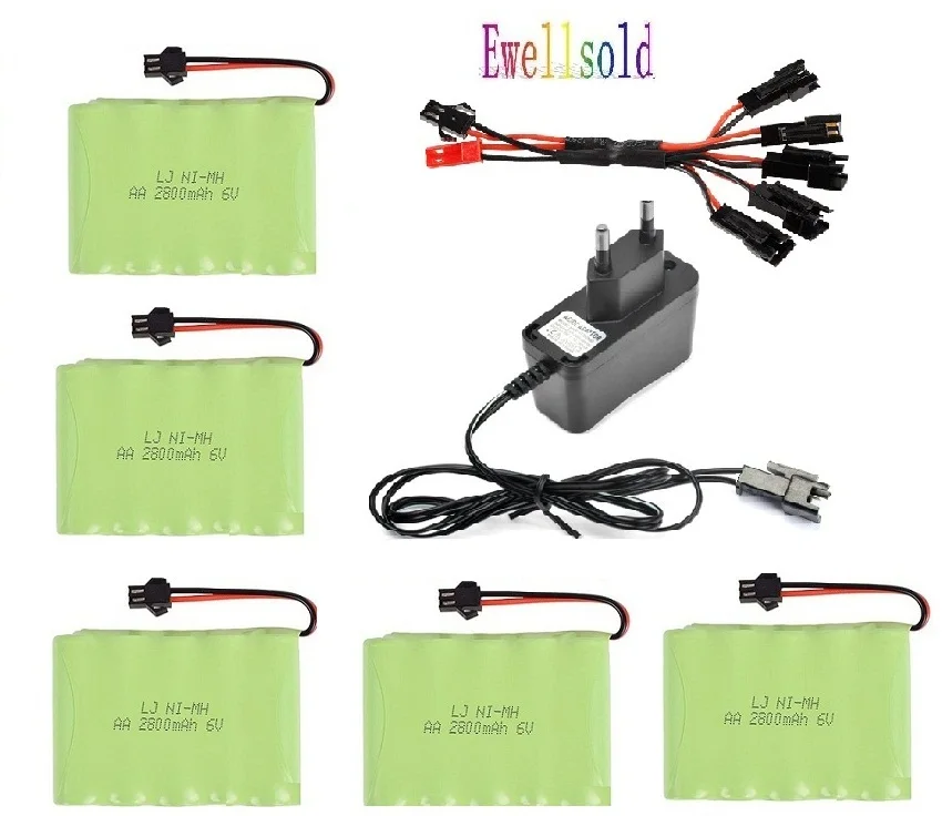 YUKALA 6V 2800mAh Ni-MH AA батарея с зарядным устройством для RC грузовиков/RC автомобилей/RC лодки/RC Танк SM/JST/пробка из Тамия 6 v 2800 mah - Цвет: Черный