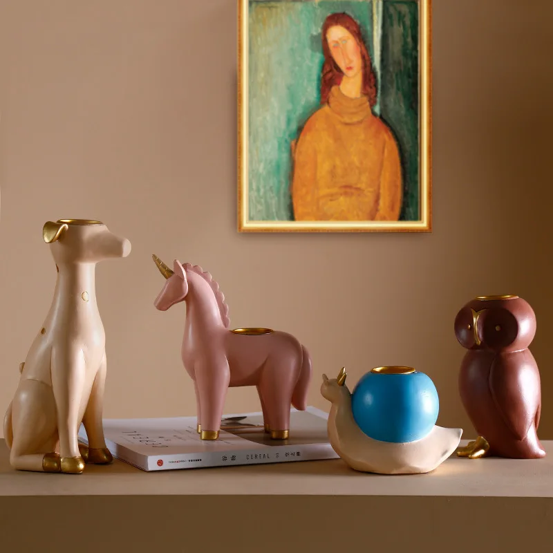 Скандинавский Morandi Единорог Сова собака улитки животное подсвечник творческий спальня прикроватный столик ароматические свечи украшения X3976