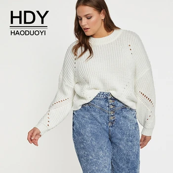 

HDY Haoduoyi 2019 New Autumn And Winter New Large Women's Wear Round Collar Long Sleeves Loose Sweater With Shoulder Sleeves