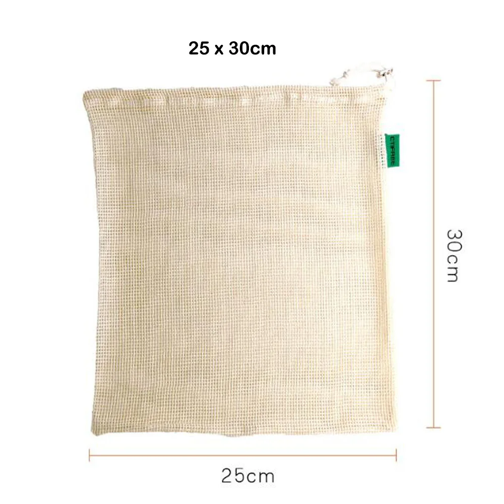 25x30cm Овощные мешки производят мешок многоразовые хлопковые сетки овощи сумка для хранения на кухне фрукты овощи с шнурком сетчатый мешок из хлопка - Цвет: 25x30cm