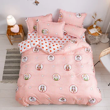 

Classic Bedding Sets Pillowcase Sheet Red Heart Quilt Cover Duvet Set King Single Size Bedspead Bed Linens Pink Home Textile