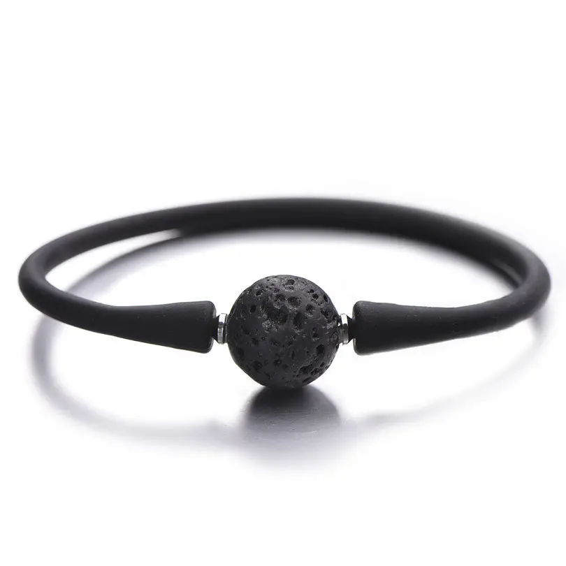 black lava Pipitree Мода 14 мм натуральный камень ювелирные изделия, силиконовый браслет унисекс тигровый глаз Лава пара браслетов для женщин мужчин Pulsera mujer - Окраска металла: black lava