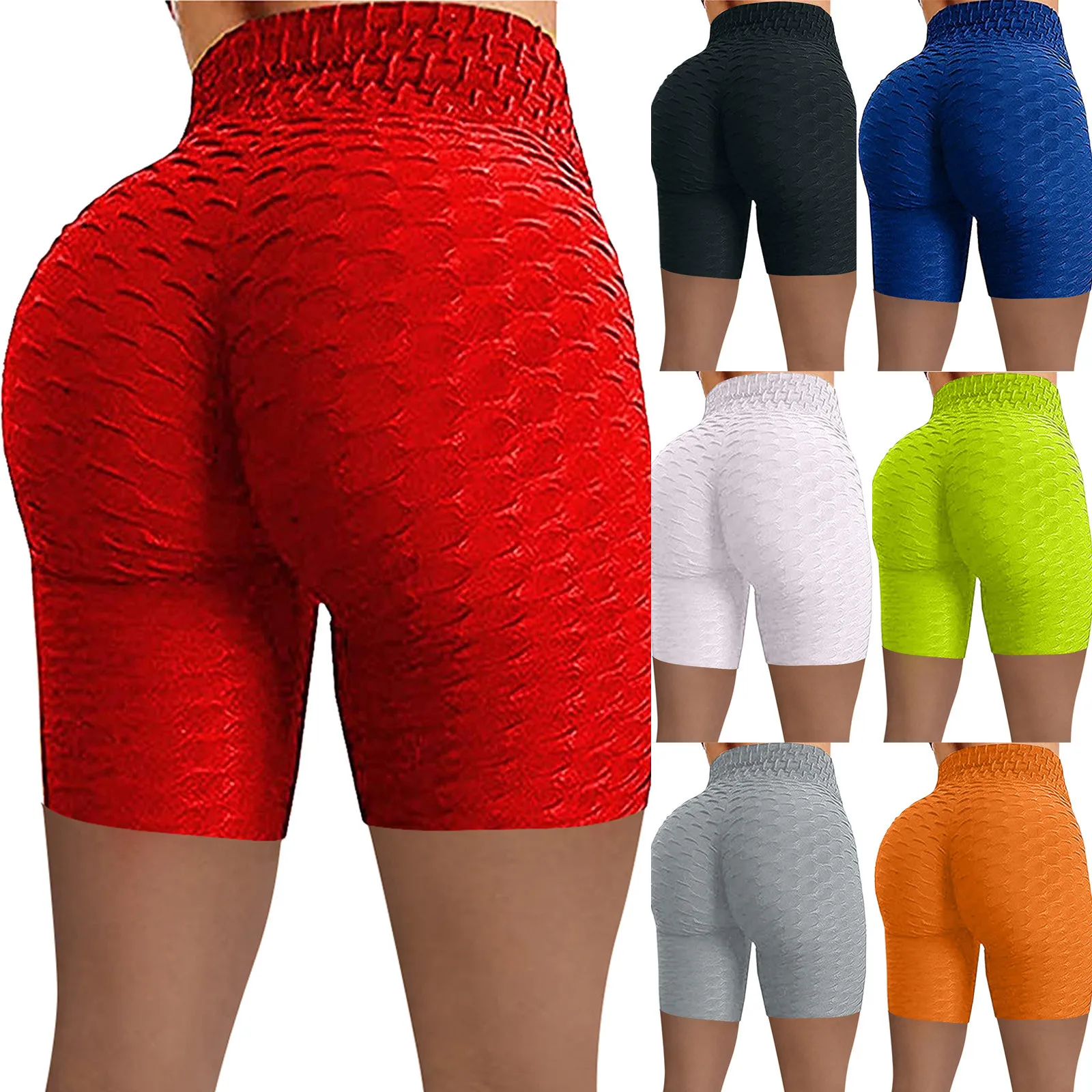 @ Women's Leggings Wrinkled High Waist Seamless Hip Stretch Running Fitness Pants Biker Short Sport Women | Женская одежда