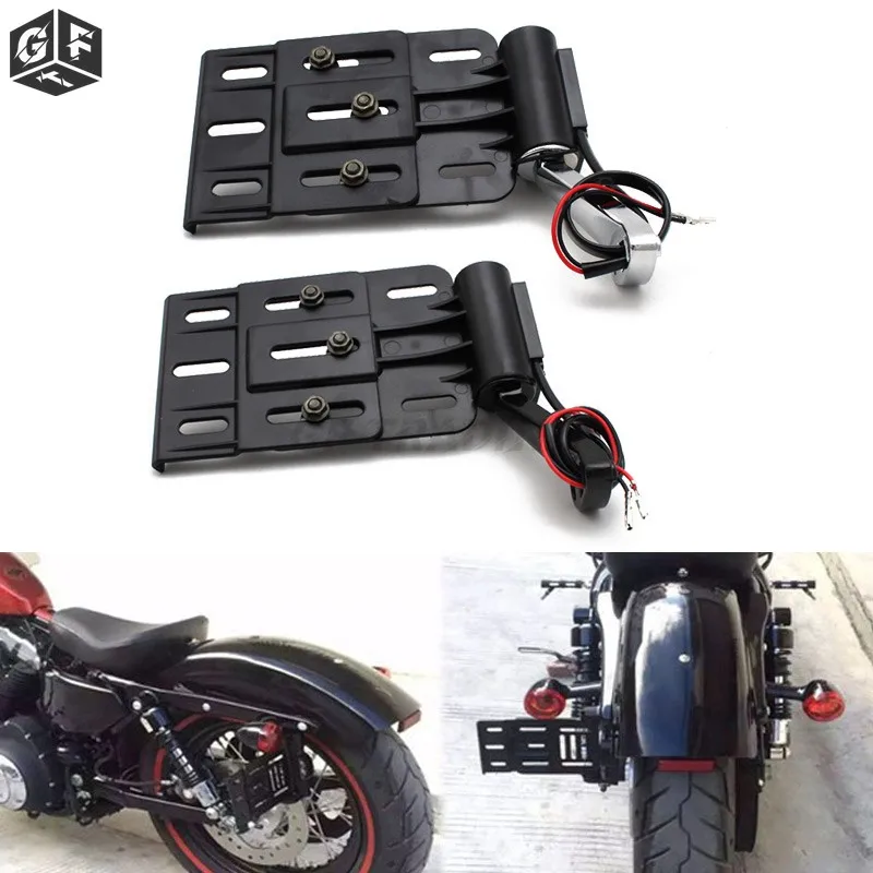 Folding LED Light Side Mount License Plate Bracket Fit For Harley Sportster XL 