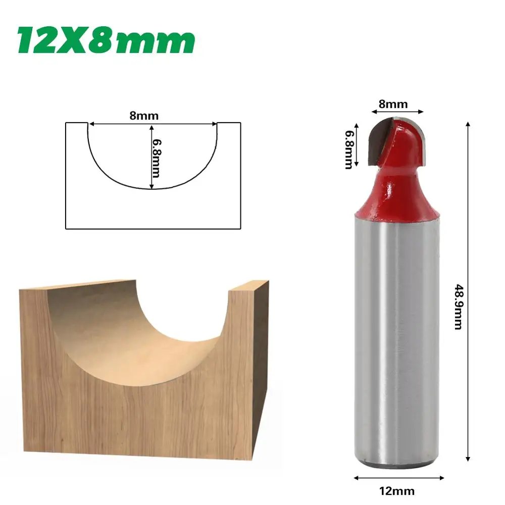  1PC 12mm Shank Core Box Router Bit - 1/4 Radius For Woodworking Cutting Tool