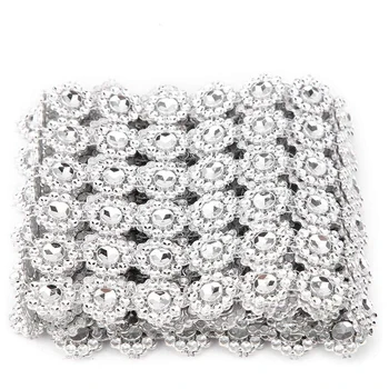 

1Yard Silver Sunflower Rhinestone Crystal Ribbon Faux Diamond Ribbon Acrylic Flower Mesh Wrap Tape for Wedding Party Decorations