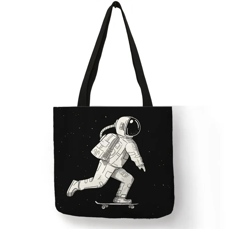 Woman Man Handbags Tote Bag Spaceman Sway Moon Galaxy Zipper Tote Teacher  Shoulder Bag for Work Shopping L Size