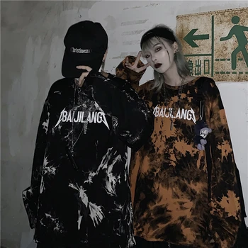 

Women's T Shirt Tie Dye Letters Print Harajuku Top 2020 Fashion Autumn Oversized T-shirts Casual Streetwear Couple Men Women Top