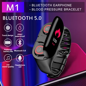 

M1 Wireless Bluetooth Earphone With Heart Rate Monitor Stereo Earbud Headset Long Time Standby Sport Watch Wristband Men