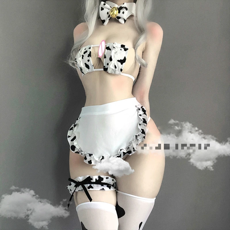 2020 New Cos Cow Cosplay Costume Maid Tankini Bikini Swimsuit Anime Girls Swimwear Clothing Lolita Bra and Panty Set Stockings |