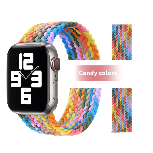 Pride Braided Solo Loop Band For Apple Watch Se Strap 44mm 40mm Elastic Wristband Bracelets 41mm 45mm Series 765432 42mm38mm 29 Candy rainbow