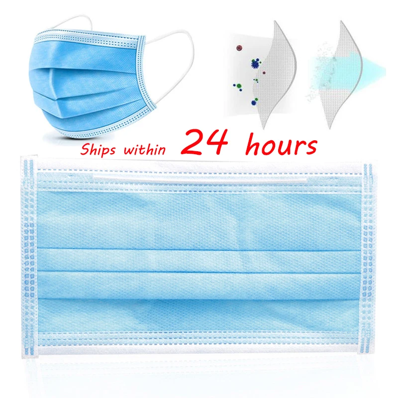 

50 Pcs Disposable Medical Face Mouth Mask 3 Layer Ply Filter Dustproof Surgical Masks PM2.5Anti Influenza Breathing Safety Masks