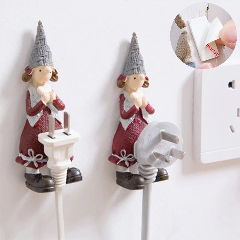 Plug Storage Rack Cartoon Resin Socket Power Cord Hook Creative Cute Strong Adhesive Bracket | Дом и сад