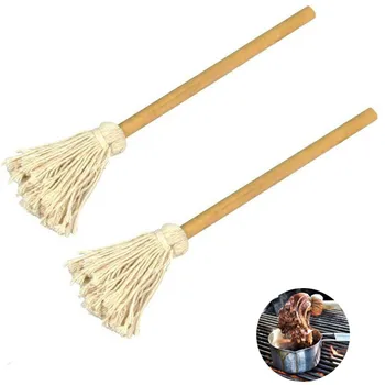 

1/2pcs 15.7'' 40cm BBQ Mop Wood Handle Thread Mop Cotton Sauce Mop BBQ Grill Brush Food BBQ Basting Brush Barbecue Accessories