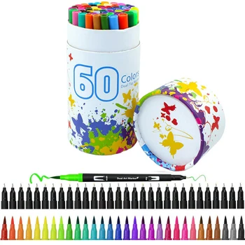 

60 colors Art Markers Pen Dual Tips Brushing Watercolor Pens with Fineliner 0.4mm Markers Pen set for Calligraphy Drawing
